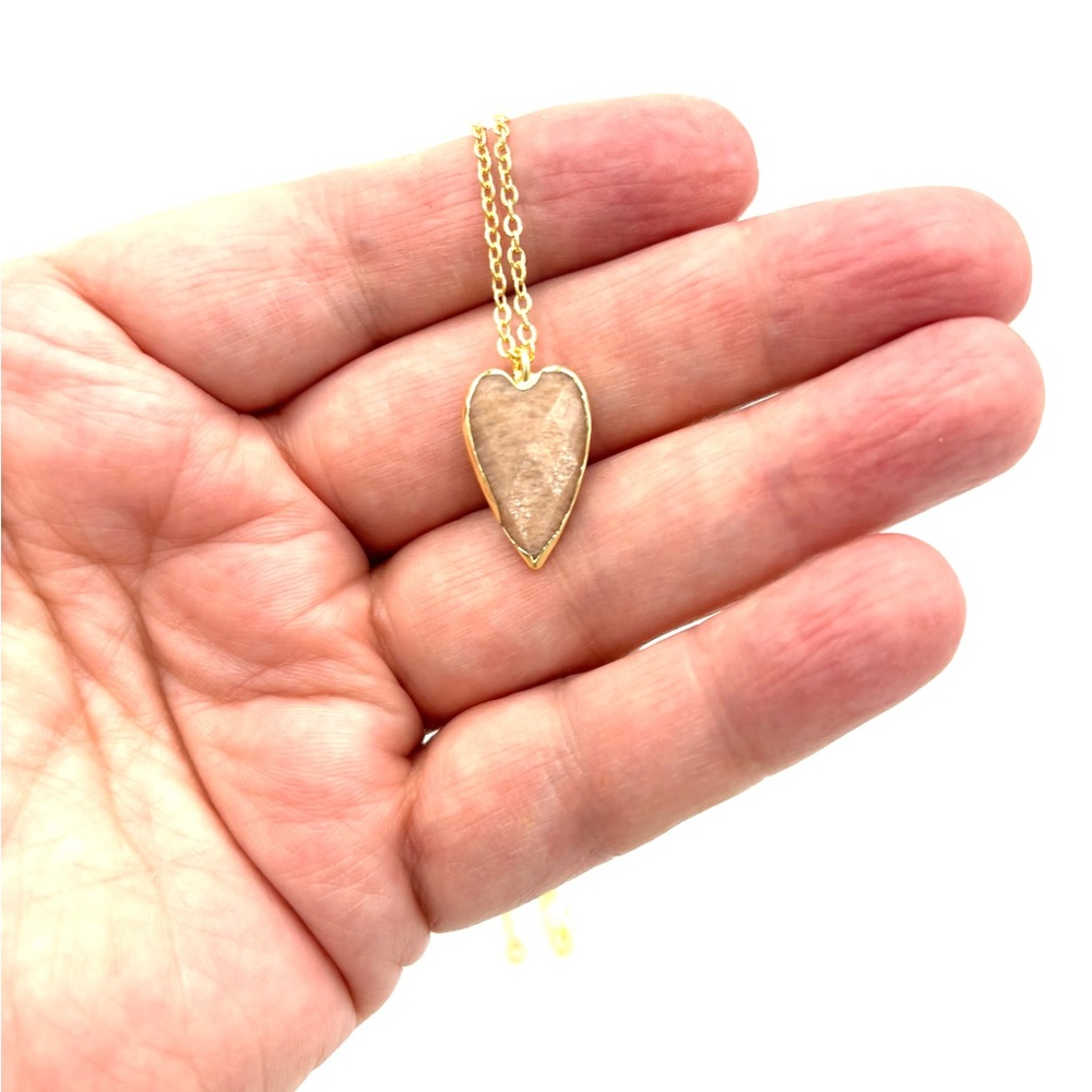 Hand Crafted Sunstone Heart Gold Necklace - Picture 9 of 9